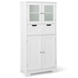 Gainoom Bathroom White Storage Cabinet Tall Freestanding Floor Wood Cabinet Storage Organizer