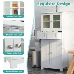 Gainoom Bathroom White Storage Cabinet Tall Freestanding Floor Wood Cabinet Storage Organizer - thumbnail 7