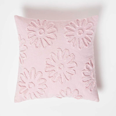 Homescapes Floral Daisy Lilac Tufted Cotton Cushion 45 X 45 Cm - image 1