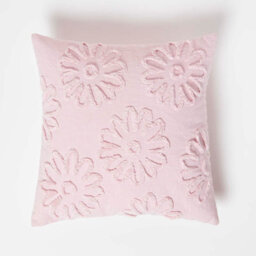 Homescapes Floral Daisy Lilac Tufted Cotton Cushion 45 X 45 Cm