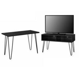 Dorel Owen Retro Tv-Stand With 2 Shelves Black Oak - thumbnail 4