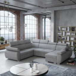 Boston U Mdf Corner Sofa Bed With Hr Foam Wave Springs Metal Legs Ddelfin Storage Headrests 325X260X85To98Cm Light Grey Right - thumbnail 1