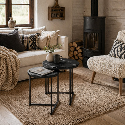 Wyld Haus Tolira 2-Piece Black Marble-Effect Nesting Tables, Mdf Tops With Hairpin Legs - image 1