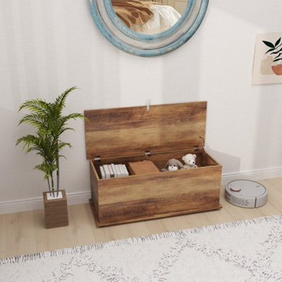 Homcom Storage Chest With Lid, 113L Storage Box, Brown Wood Grain - image 1