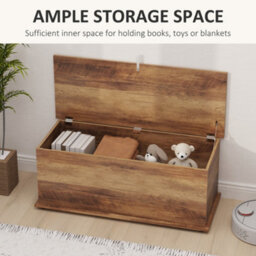 Homcom Storage Chest With Lid, 113L Storage Box, Brown Wood Grain - thumbnail 4