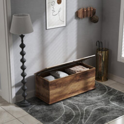Homcom Storage Chest With Lid, 113L Storage Box, Brown Wood Grain - thumbnail 9