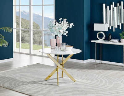 Furniturebox Novara 100Cm 4 Seater White High Gloss Round Wooden Dining Table With Gold Chrome Legs - image 1