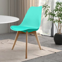 Fusion Living Soho  Aqua Plastic Dining Chair With Squared Light Wood Legs - thumbnail 2