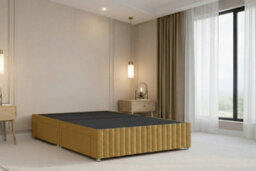 "Nexus Verona Mustard Plush Divan Bed Base 2 Drawers Left Side With 54"" Floor Standing Headboard 12"" Footboard 4'6 Double" - thumbnail 7