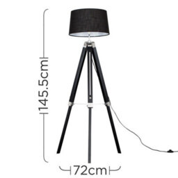 Valuelights Clipper Black Wood And Silver Chrome Tripod Floor Lamp With A Black Tapered Faux Linen Shade - thumbnail 5