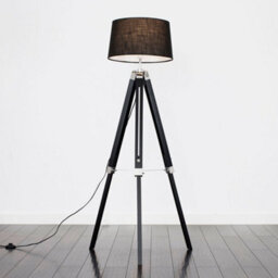 Valuelights Clipper Black Wood And Silver Chrome Tripod Floor Lamp With A Black Tapered Faux Linen Shade - thumbnail 2