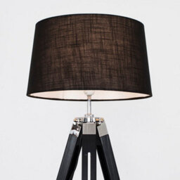 Valuelights Clipper Black Wood And Silver Chrome Tripod Floor Lamp With A Black Tapered Faux Linen Shade - thumbnail 3