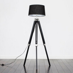 Valuelights Clipper Black Wood And Silver Chrome Tripod Floor Lamp With A Black Tapered Faux Linen Shade - thumbnail 4