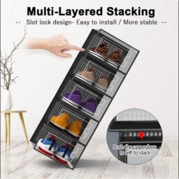 Black 12Pcs Foldable Stackable Plastic Shoe Box - thumbnail 3