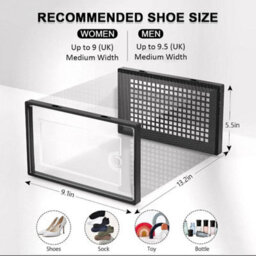 Black 12Pcs Foldable Stackable Plastic Shoe Box - thumbnail 2