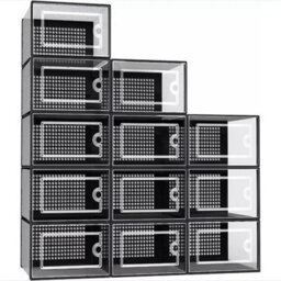 Black 12Pcs Foldable Stackable Plastic Shoe Box - thumbnail 1