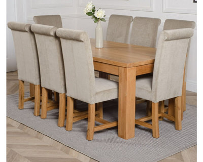That's Furniture Dakota 182 X 92 Cm Chunky Oak Large Dining Table And 8 Chairs Dining Set With Washington Grey Fabric Chairs - image 1