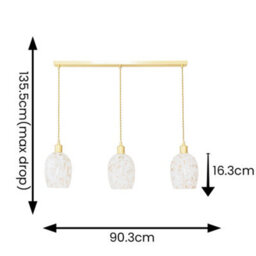 Valuelights India Confetti Glass Shade 3 Drop Gold Diner Ceiling Pendant Light And Led Bulbs - thumbnail 4