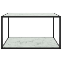 Berkfield Modern Coffee Table Black With White Marble Glass 90X90X50 Cm - thumbnail 1
