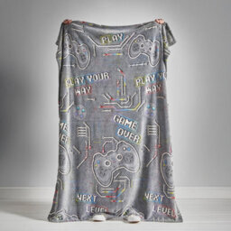 Catherine Lansfield Game Over Glow In The Dark Fleece Cosy Fleece 130X170Cm Blanket Throw Black - thumbnail 2
