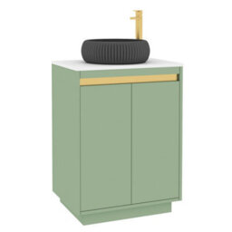 Royal Bathrooms Orion 600mm Mint Sage Floor Standing Plain White Countertop Vanity Unit 2 Door With Milan Black Basin & Brushed Brass Accent Trim - thumbnail 6