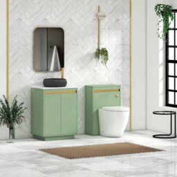 Royal Bathrooms Orion 600mm Mint Sage Floor Standing Plain White Countertop Vanity Unit 2 Door With Milan Black Basin & Brushed Brass Accent Trim - thumbnail 3