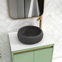 Royal Bathrooms Orion 600mm Mint Sage Floor Standing Plain White Countertop Vanity Unit 2 Door With Milan Black Basin & Brushed Brass Accent Trim - thumbnail 5