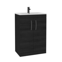 Royal Bathrooms Turin Hale Black 600mm Floor Standing Vanity Unit 2 Door With Minimalist Basin Sink & Matt Black Handles - thumbnail 6