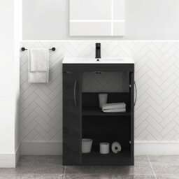Royal Bathrooms Turin Hale Black 600mm Floor Standing Vanity Unit 2 Door With Minimalist Basin Sink & Matt Black Handles - thumbnail 5
