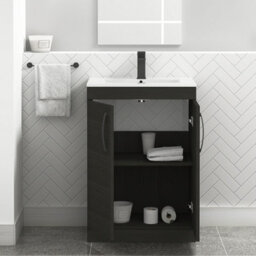 Royal Bathrooms Turin Hale Black 600mm Floor Standing Vanity Unit 2 Door With Minimalist Basin Sink & Matt Black Handles - thumbnail 3