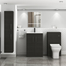 Royal Bathrooms Turin Hale Black 600mm Floor Standing Vanity Unit 2 Door With Minimalist Basin Sink & Matt Black Handles - thumbnail 2