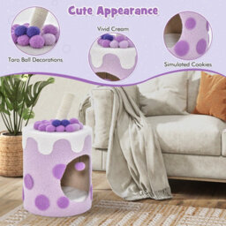 Costway Bubble Tea Cat Tree Tower Cat Condo Furniture W/ Scratching Post Dangling Ball - thumbnail 5