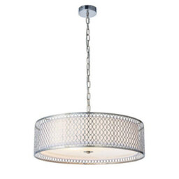 Luminosa Lighting Luminosa Cordero 3 Light Round Ceiling Pendant Satin Nickel Plate & White Cotton Mix, E27