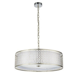 Luminosa Lighting Luminosa Cordero 3 Light Round Ceiling Pendant Satin Nickel Plate & White Cotton Mix, E27 - thumbnail 4