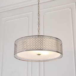 Luminosa Lighting Luminosa Cordero 3 Light Round Ceiling Pendant Satin Nickel Plate & White Cotton Mix, E27 - thumbnail 2