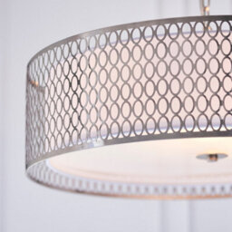 Luminosa Lighting Luminosa Cordero 3 Light Round Ceiling Pendant Satin Nickel Plate & White Cotton Mix, E27 - thumbnail 5