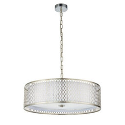 Luminosa Lighting Luminosa Cordero 3 Light Round Ceiling Pendant Satin Nickel Plate & White Cotton Mix, E27 - thumbnail 6
