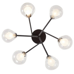 Happy Homewares Modern Designer Matte Black 6-Arm Ceiling Light With Opal And Clear Glass Shades - thumbnail 5