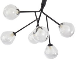 Happy Homewares Modern Designer Matte Black 6-Arm Ceiling Light With Opal And Clear Glass Shades - thumbnail 4