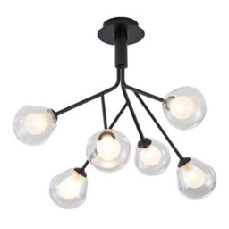Happy Homewares Modern Designer Matte Black 6-Arm Ceiling Light With Opal And Clear Glass Shades - thumbnail 1