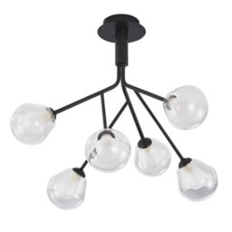 Happy Homewares Modern Designer Matte Black 6-Arm Ceiling Light With Opal And Clear Glass Shades - thumbnail 2