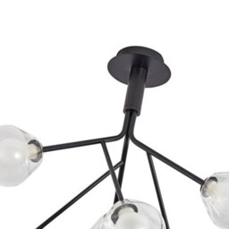 Happy Homewares Modern Designer Matte Black 6-Arm Ceiling Light With Opal And Clear Glass Shades - thumbnail 3
