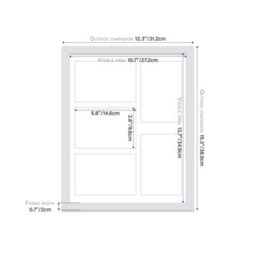 14X11 Inch 5 Opening Photo Collage Frame, Display Five 6X4 Inch Photos, Multi Aperture Family Picture Frame, Light Grey - thumbnail 4