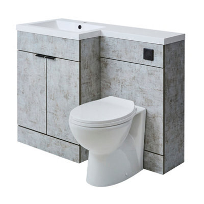 Homestylestore1105mm Concrete Grey Left Hand Bathroom Combination Vanity Toilet Unit With Black Finger Pull Handles - image 1