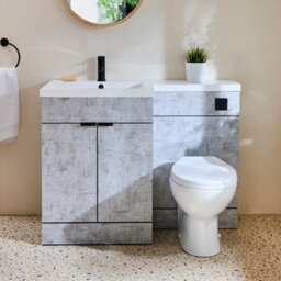 Homestylestore1105mm Concrete Grey Left Hand Bathroom Combination Vanity Toilet Unit With Black Finger Pull Handles - thumbnail 2