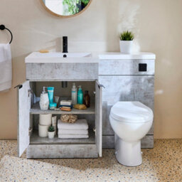 Homestylestore1105mm Concrete Grey Left Hand Bathroom Combination Vanity Toilet Unit With Black Finger Pull Handles - thumbnail 3