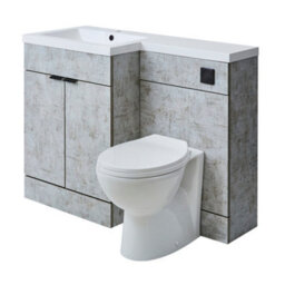 Homestylestore1105mm Concrete Grey Left Hand Bathroom Combination Vanity Toilet Unit With Black Finger Pull Handles - thumbnail 1
