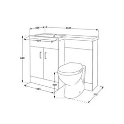 Homestylestore1105mm Concrete Grey Left Hand Bathroom Combination Vanity Toilet Unit With Black Finger Pull Handles - thumbnail 5