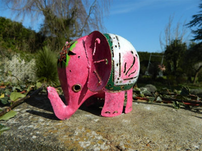 Metal Standing Pink Elephant Tea Light Candle Holder - image 1