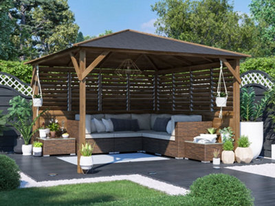 Dunster House Wooden Gazebo Kit Louvre Wall 3M X 3M Pressure Treated Garden Shelter Roof Shingles Utopia - image 1
